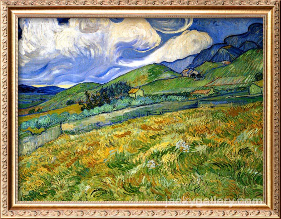 Wheatfield and Mountains, c., Van Gogh painting